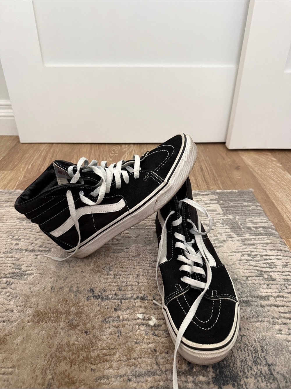 Kids Black High-Top Skate Sneakers with White Accents